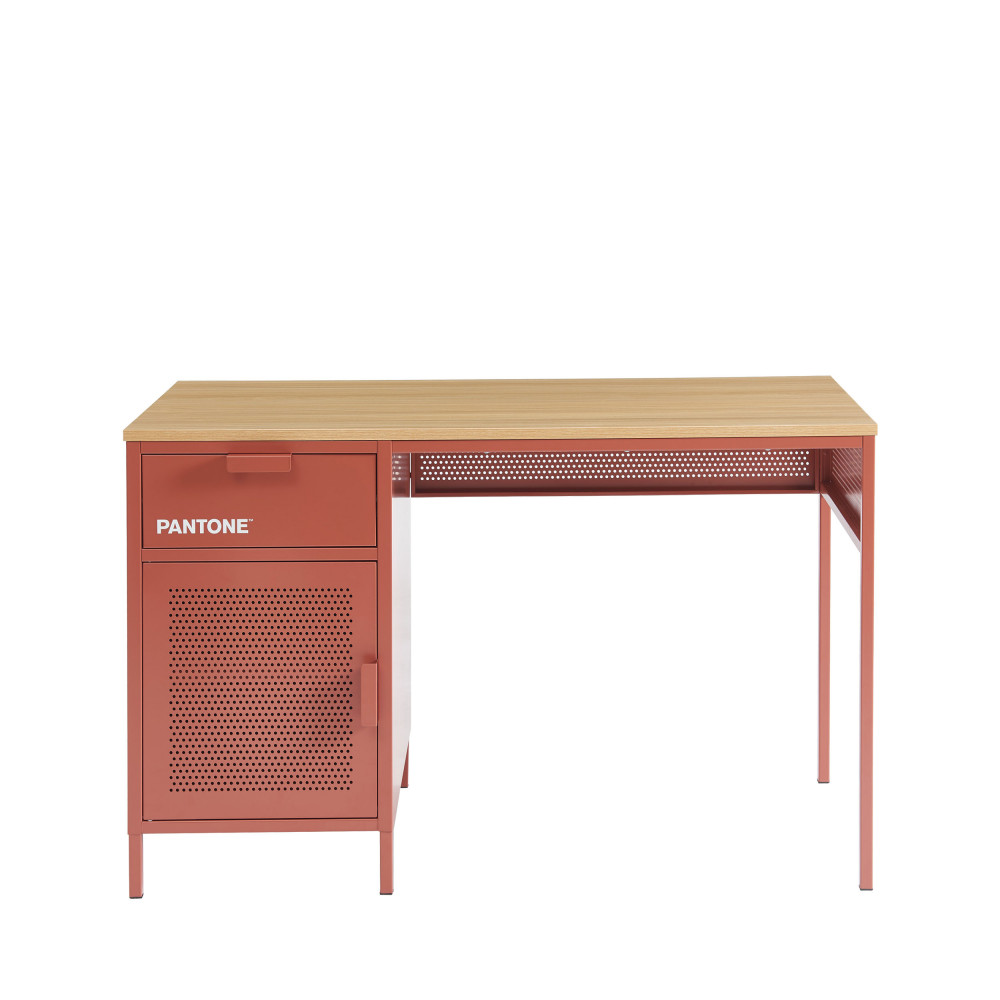 nino - bureau 1 porte 1 tiroir en métal pantone l120cm - couleur - terracotta