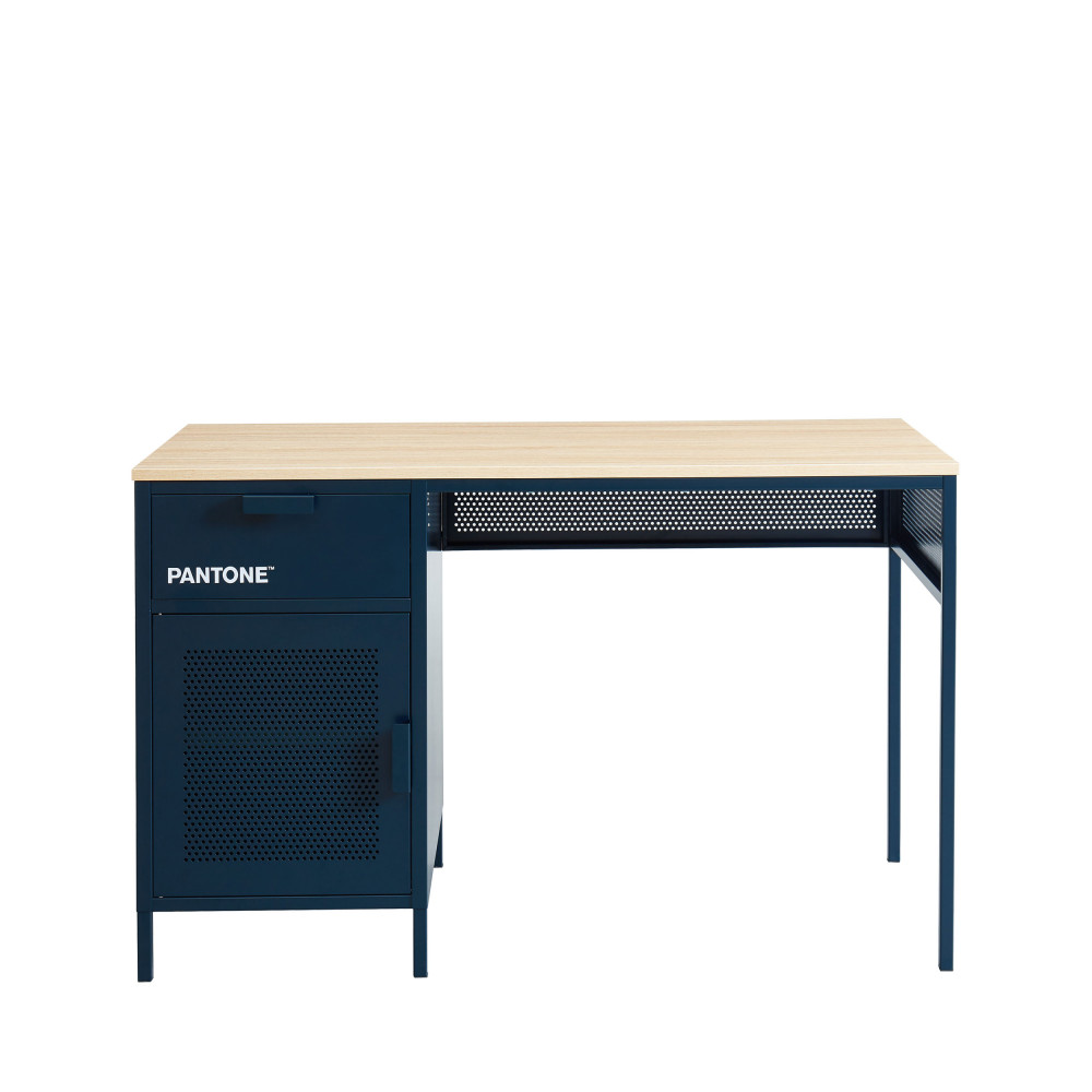 nino - bureau 1 porte 1 tiroir en métal pantone l120cm - couleur - bleu nuit
