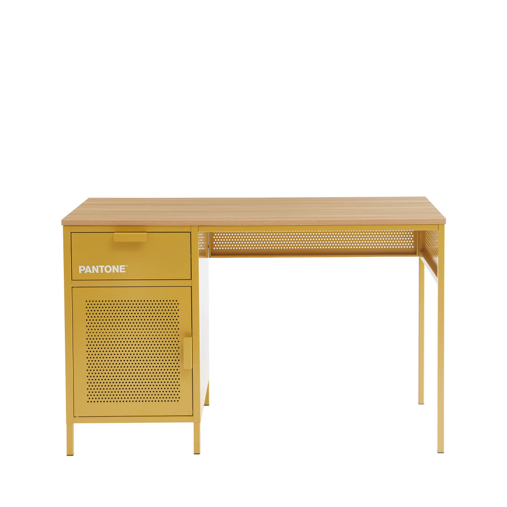 nino - bureau 1 porte 1 tiroir en métal pantone l120cm - couleur - jaune moutarde