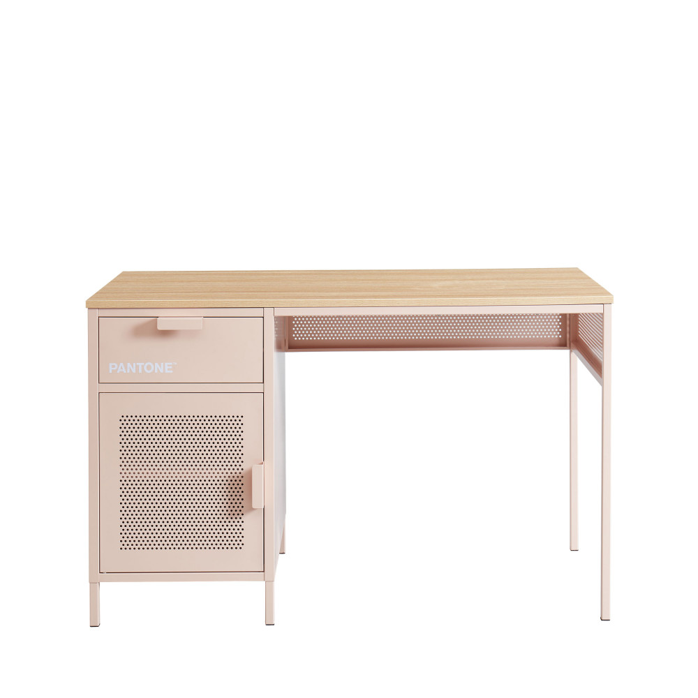 nino - bureau 1 porte 1 tiroir en métal pantone l120cm - couleur - rose blush