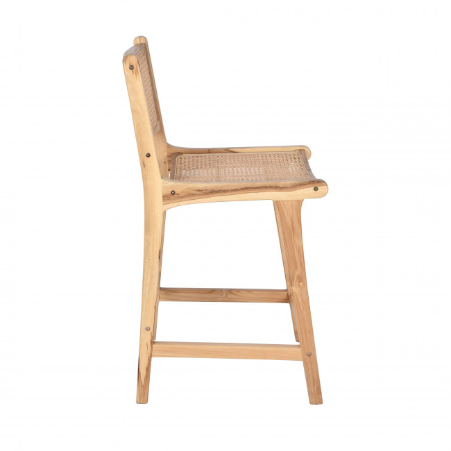 Basuki - Lot de 2 tabourets de bar en teck et cannage 65cm