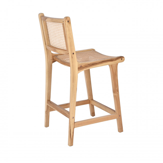 Basuki - Lot de 2 tabourets de bar en teck et cannage 65cm