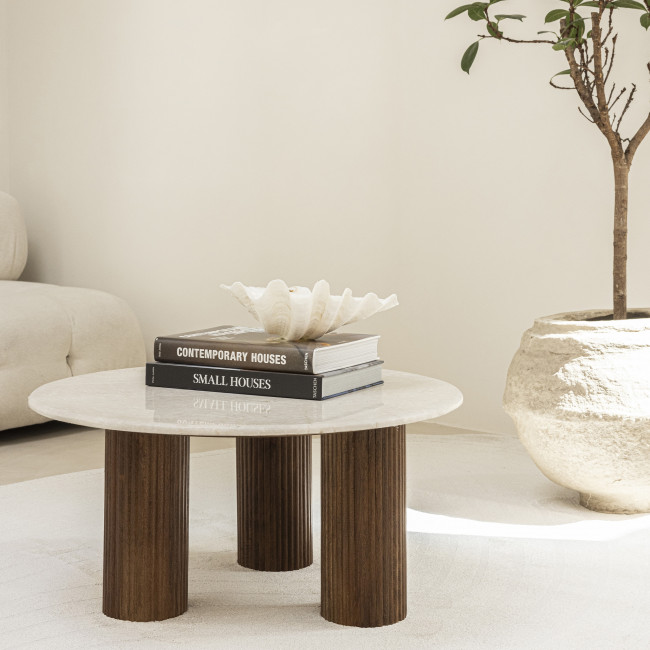 Sula - Table basse en marbre et bois massif ø80cm