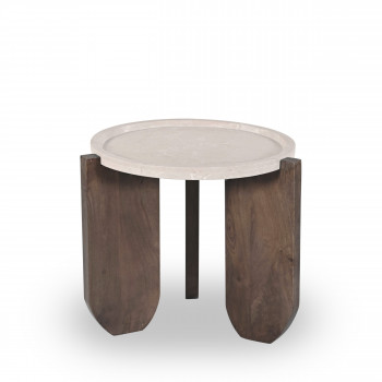 Nador - Table d'appoint en marbre et bois massif ø55cm