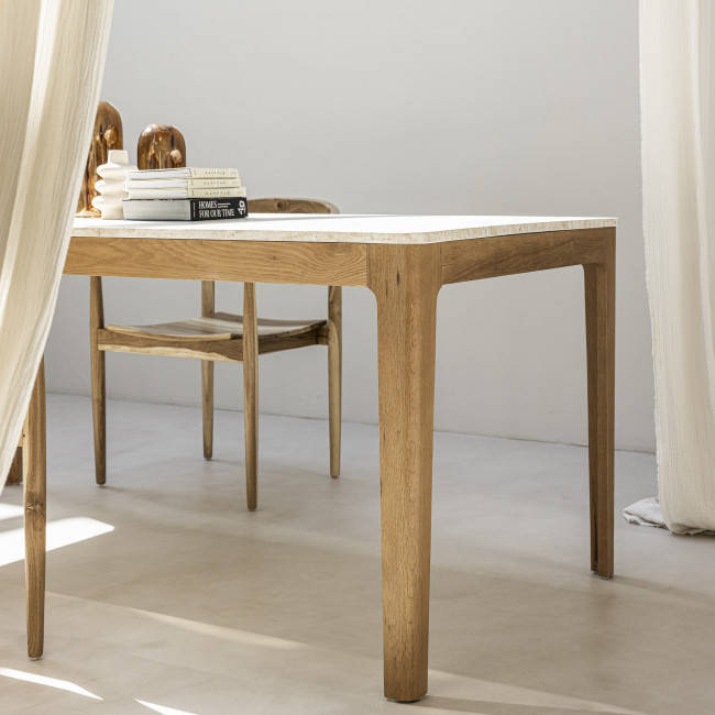 Kielce - Table à manger effet travertin et bois 180x90cm