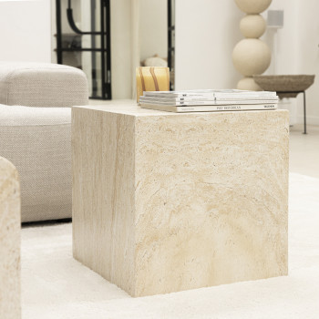 Eida - Table d'appoint carrée effet travertin 40x40cm