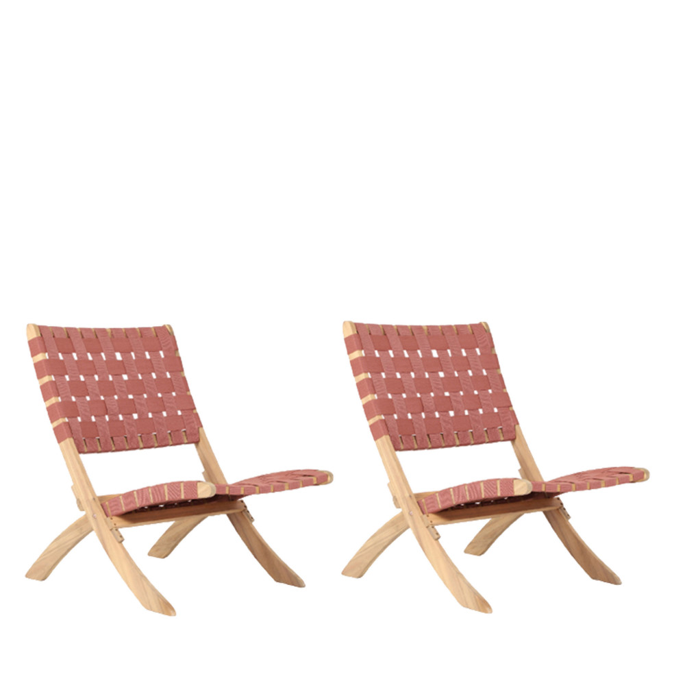nao - lot de 2 fauteuils de jardin pliants en bois d'acacia et corde - couleur - terracotta
