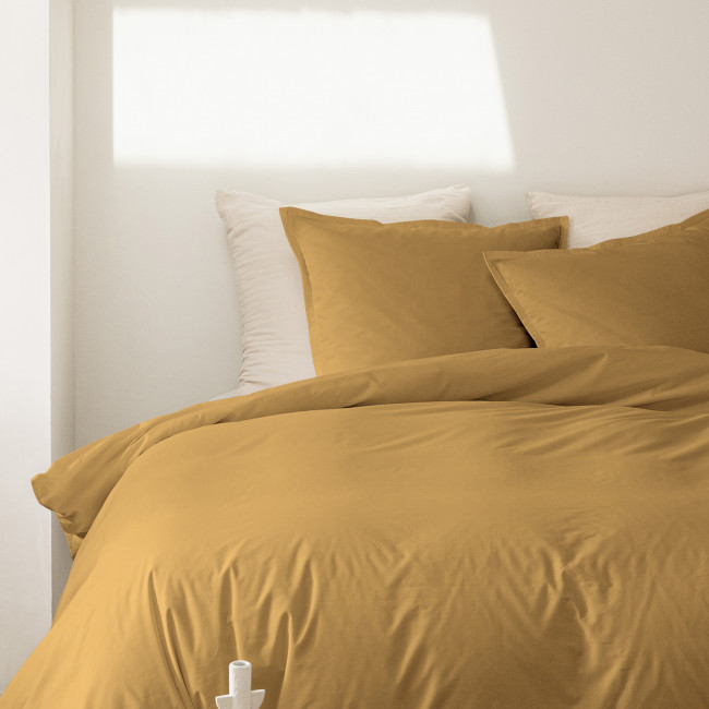 Como - Housse de couette jaune curry en percale de coton