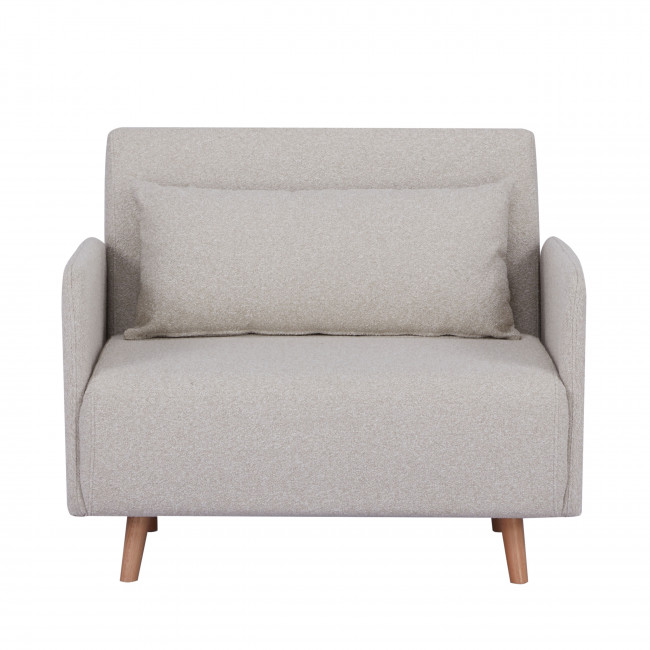 Belushi - Fauteuil convertible en tissu bouclette pieds bois clair
