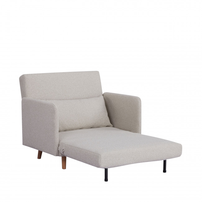 Belushi - Fauteuil convertible en tissu bouclette pieds bois clair