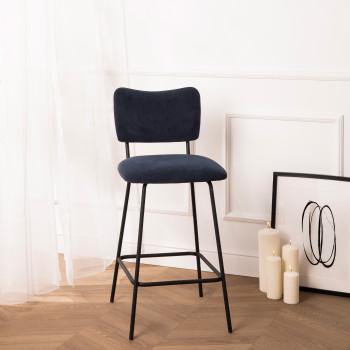 Vander - Lot de 2 chaises de bar en velours côtelé et métal