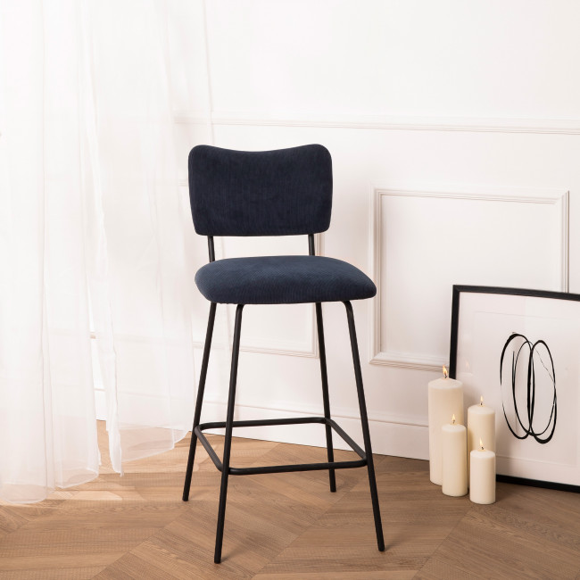 Vander - Lot de 2 chaises de bar en velours côtelé et métal