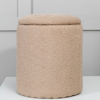 Limpen - Pouf coffre rond en tissu bouclette ø32cm