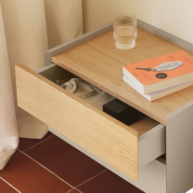 Otto - Table de chevet murale 2 tiroirs en bois