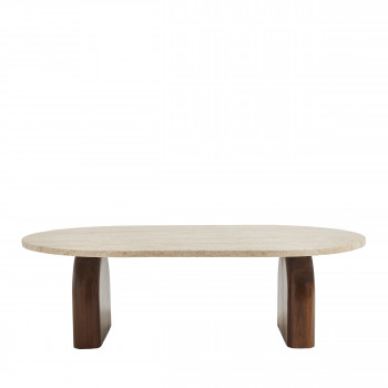 Lipali - Table basse en effet travertin et bois