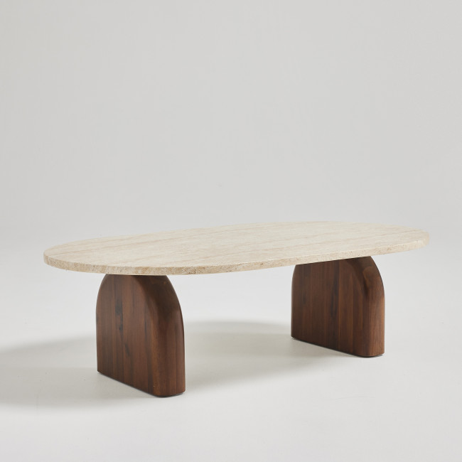 Lipali - Table basse en effet travertin et bois