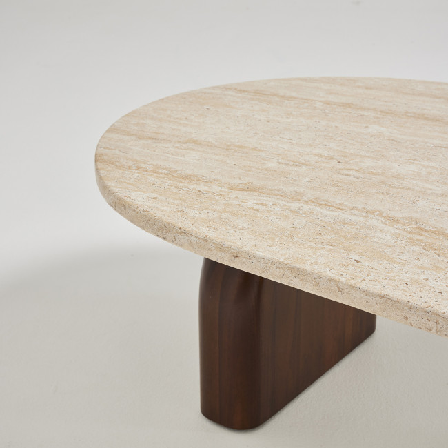 Lipali - Table basse en effet travertin et bois