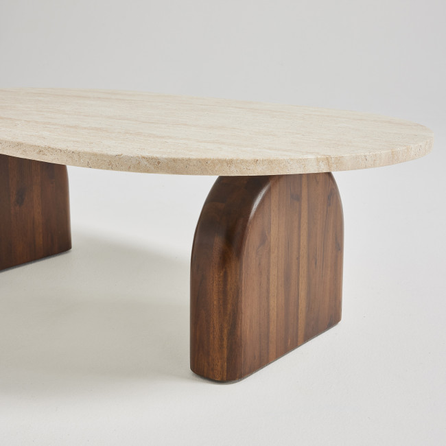 Lipali - Table basse en effet travertin et bois