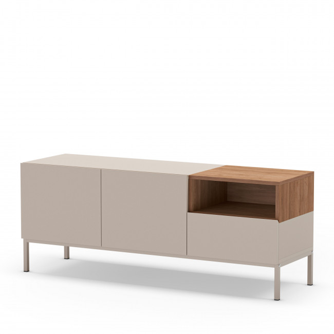 Quenor - Meuble TV 2 portes 1 tiroir en bois et métal L140cm