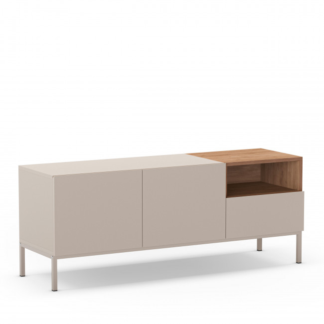 Quenor - Meuble TV 2 portes 1 tiroir en bois et métal L140cm