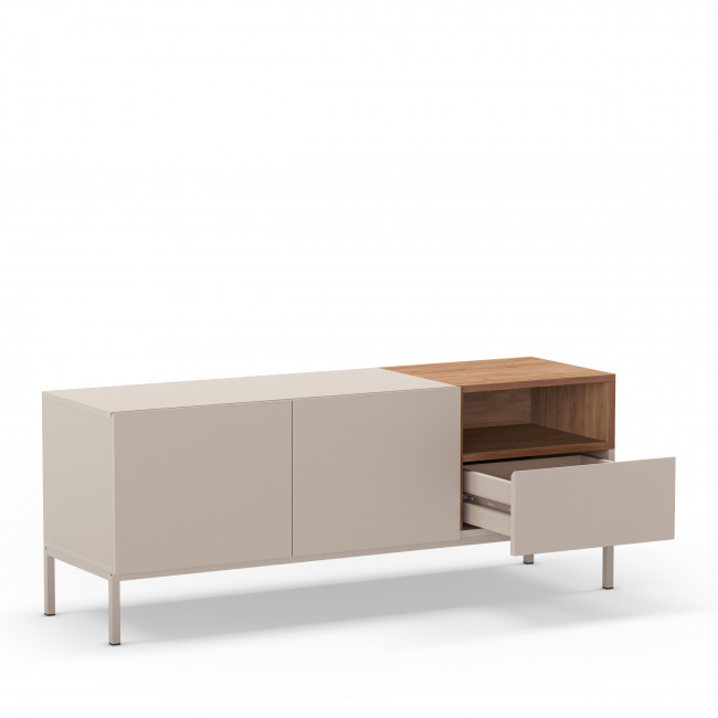 Quenor - Meuble TV 2 portes 1 tiroir en bois et métal L140cm