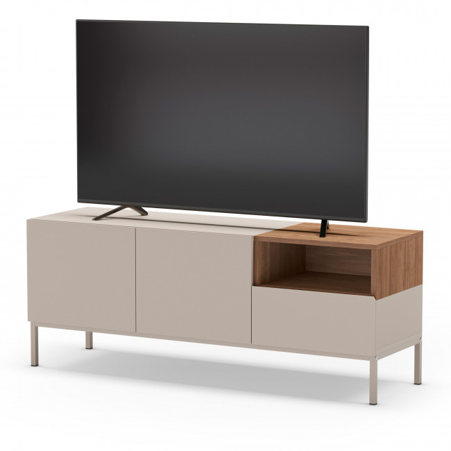 Quenor - Meuble TV 2 portes 1 tiroir en bois et métal L140cm