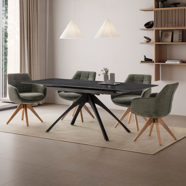 Mystara - Table à manger extensible 6 à 8 personnes en céramique et métal 150-200x85cm