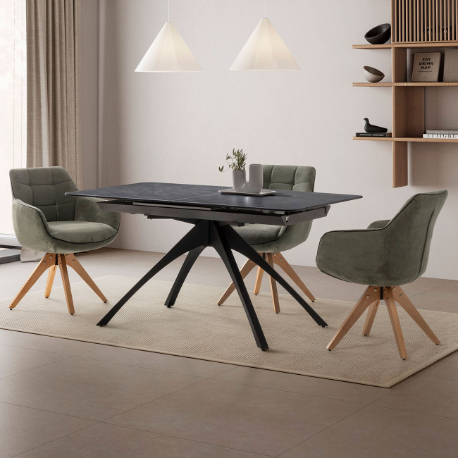Mystara - Table à manger extensible 6 à 8 personnes en céramique et métal 150-200x85cm