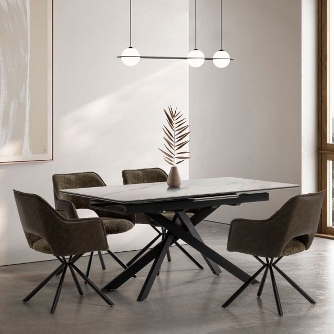 Kelmor - Table à manger extensible 6 à 8 personnes en céramique et métal 160-200x89,5cm