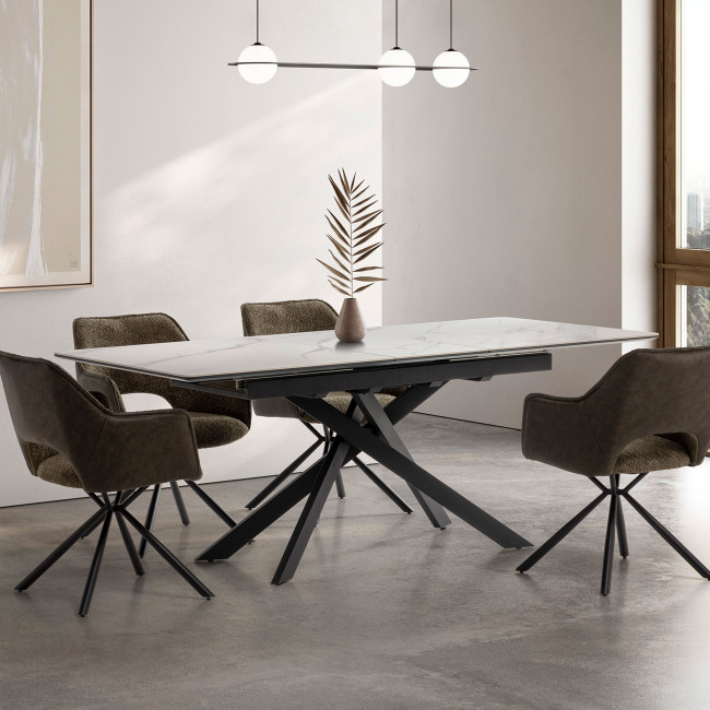 Kelmor - Table à manger extensible 6 à 8 personnes en céramique et métal 160-200x89,5cm