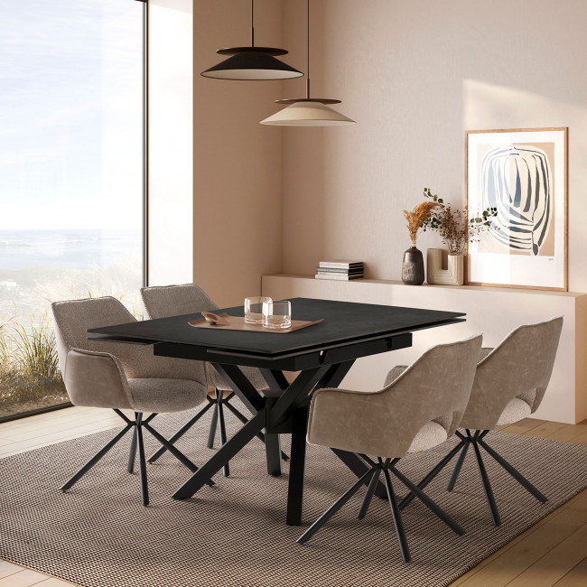 Brelyn - Table à manger extensible 6 à 8 personnes en céramique et métal 150-200x90cm