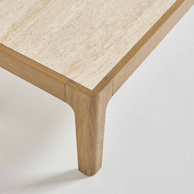 Kielce - Table basse en effet travertin et bois