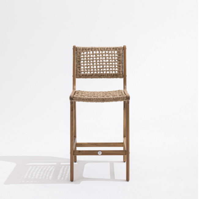 Lexia - Lot de 2 tabourets de bar intérieur/extérieur en bois d'acacia et résine tressée H66cm