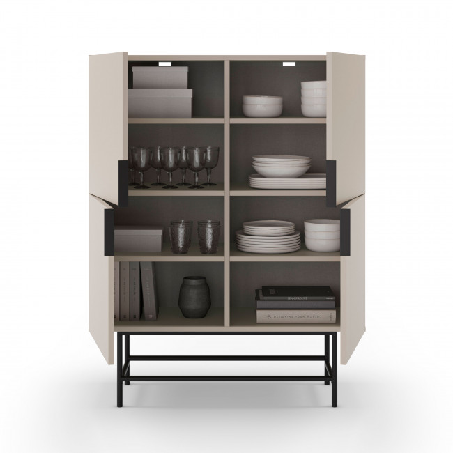 Vintara - Buffet haut 4 portes en bois et métal H128cm