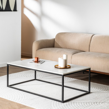 Saku - Table basse en marbre blanc et métal 120x65cm