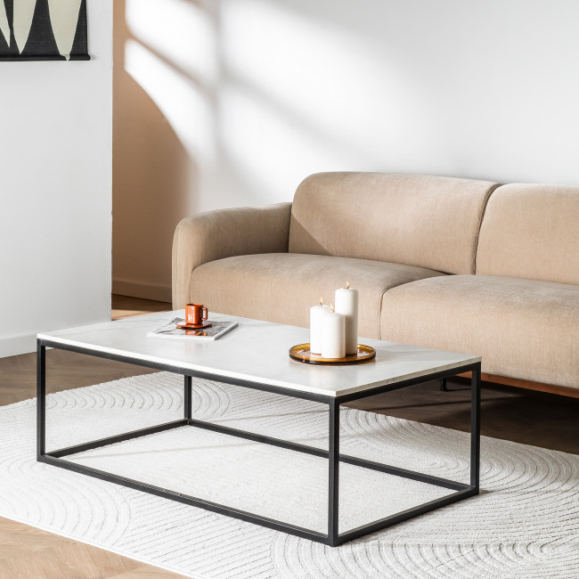 Saku - Table basse en marbre blanc et métal 120x65cm