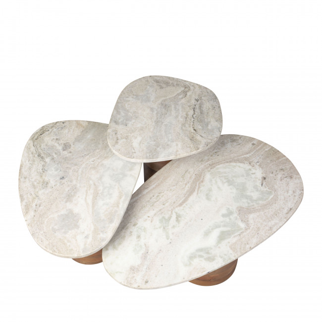 Suki - Lot de 3 tables basses organiques gigognes en marbre et bois