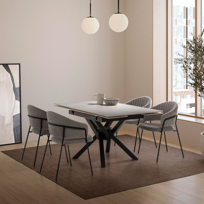 Brelyn - Table à manger extensible 6 à 8 personnes en céramique et métal 150-200x90cm