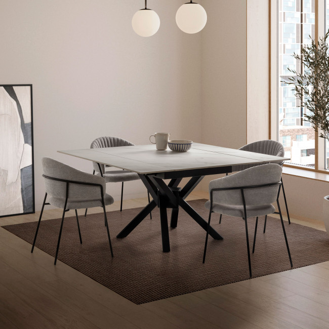 Brelyn - Table à manger extensible 6 à 8 personnes en céramique et métal 150-200x90cm