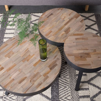 Suri - Table basse ronde ø74 cm en teck recyclé Large