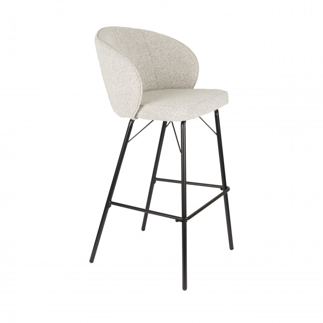 Joa - Lot de 2 tabourets de bar en tissu bouclette et métal H75cm