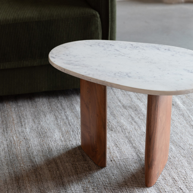 Tanda - Table d'appoint organique en marbre et bois 37x56cm