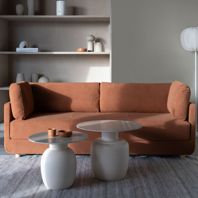 Karula - Table d'appoint ronde effet travertin ø50cm