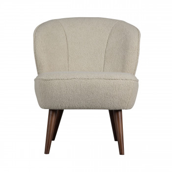 Sara - Fauteuil en tissu bouclette pieds bois foncé