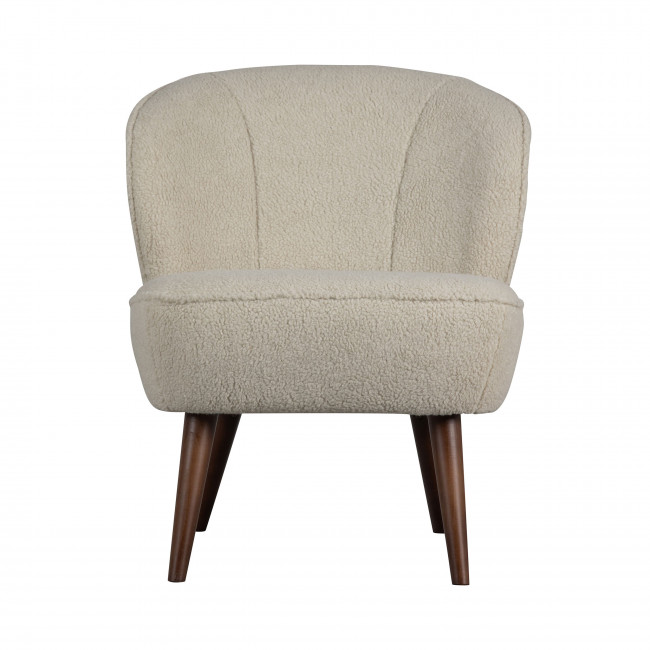 Sara - Fauteuil en tissu bouclette pieds bois foncé