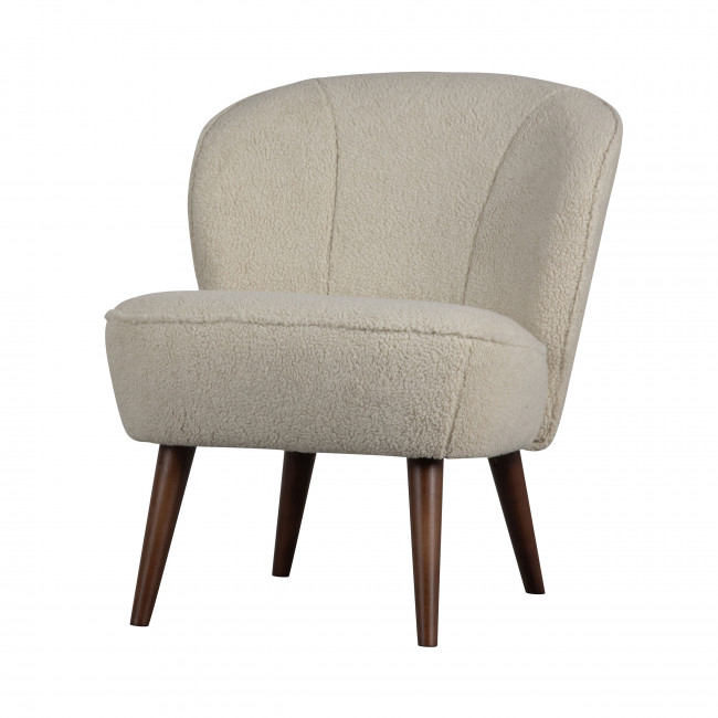 Sara - Fauteuil en tissu bouclette pieds bois foncé