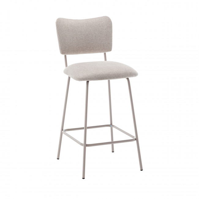 Vander - Lot de 2 chaises de bar en tissu et métal pieds beiges H65cm