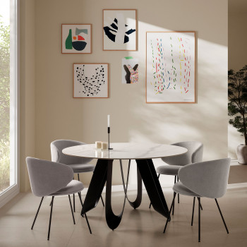 Zalcor - Table à manger 6 personnes ronde en céramique