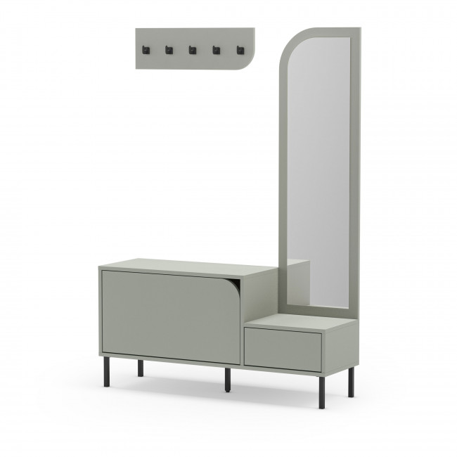 Silvar - Meuble d'entrée 2 portes avec miroir et portant en bois et métal H172cm