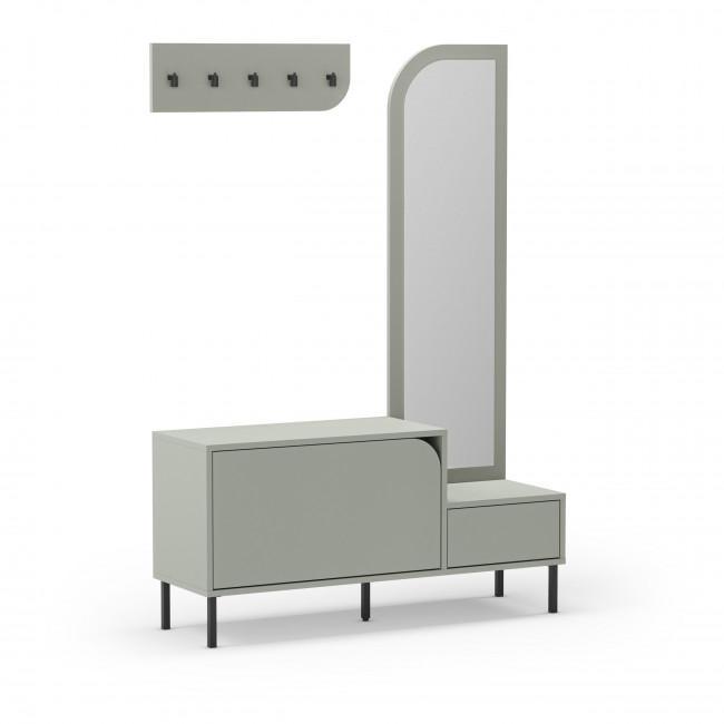 Silvar - Meuble d'entrée 2 portes avec miroir et portant en bois et métal H172cm